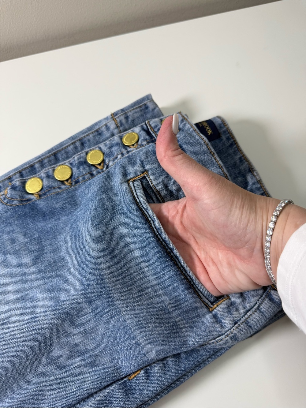 Ramy Brook | High Rise Wide Leg Cropped Jeans Button Fly Jeans | Blue | Size 30 - Picture 4 of 12